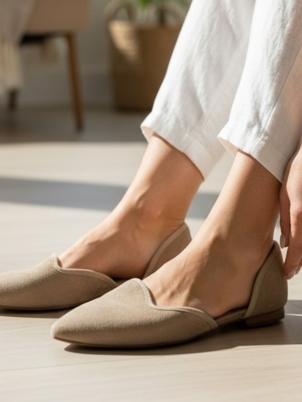 Suede Pointed Toe D'Orsay Flats Taupe Size 7 Merona Business Casual Minimalist